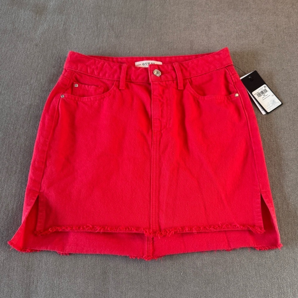 NWT Guess Red Denim High-Waisted Mini Skirt